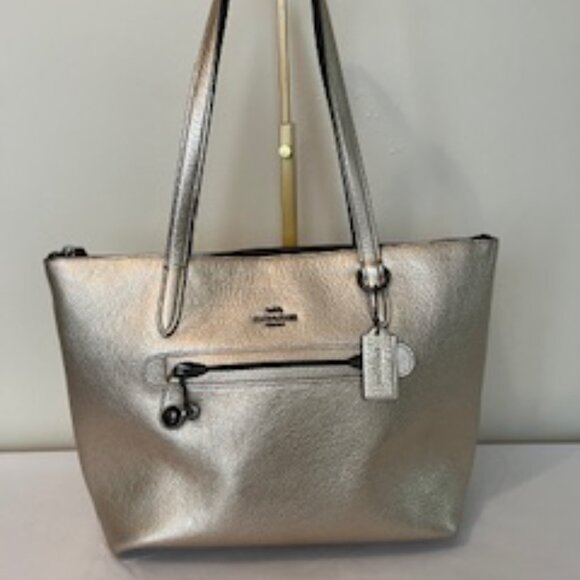 COACH TAYLOR GOLD METALLIC LEATHER TOTE - Picture 2 of 9